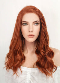 Long Wavy Reddish Orange Lace Front Synthetic Hair Wig LF3229