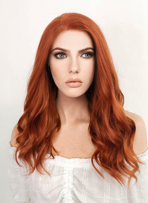 Marvel Black Widow Long Wavy Reddish Orange Lace Front Synthetic Hair Wig LF3229
