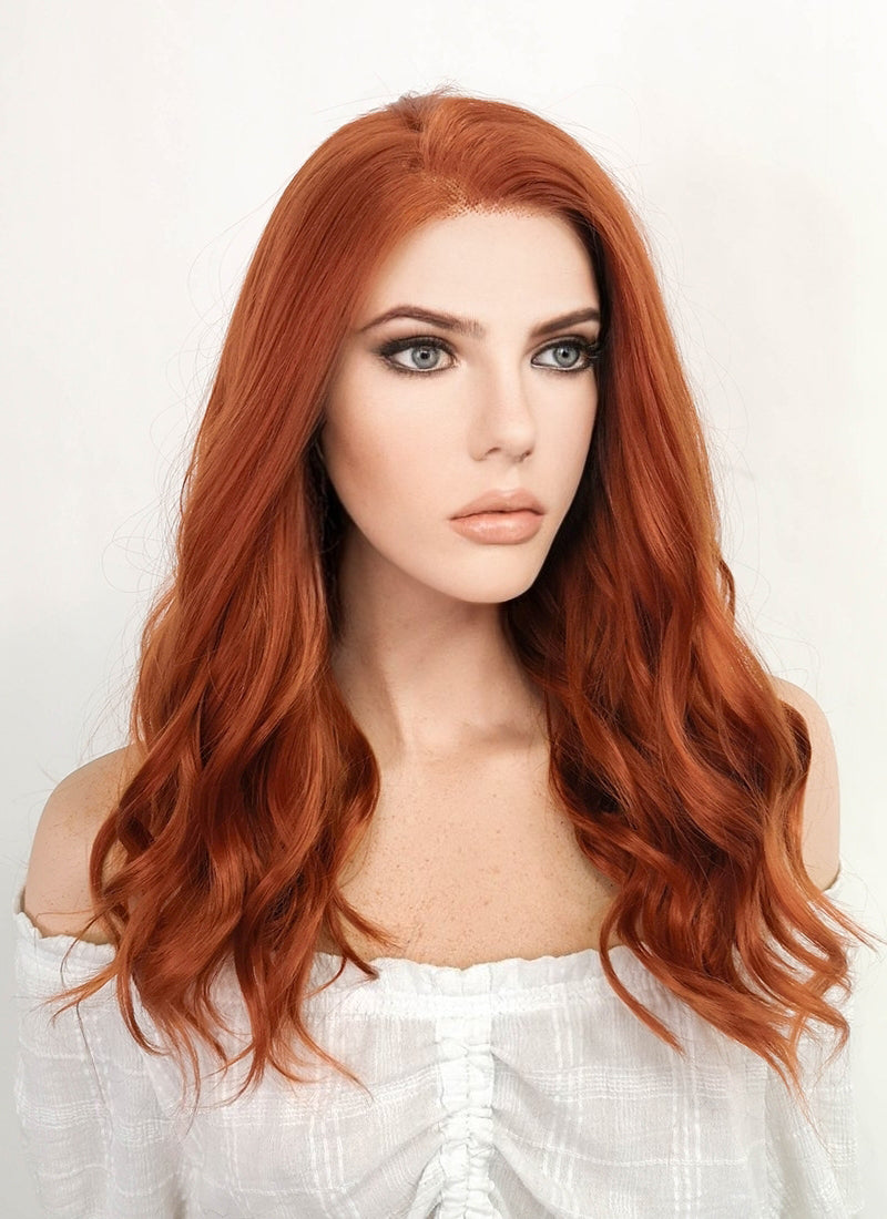 Long Wavy Reddish Orange Lace Front Synthetic Hair Wig LF3229