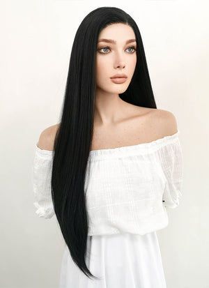 Long Straight Jet Black Lace Front Synthetic Hair Wig LF327