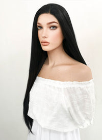 Long Straight Jet Black Lace Front Synthetic Hair Wig LF327