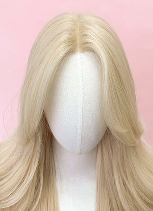 Barbie Long Wavy Light Blonde Curtain Bangs Lace Front Synthetic Hair Wig LF3299A