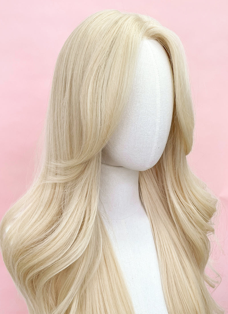 Barbie Long Wavy Light Blonde Curtain Bangs Lace Front Synthetic Hair Wig LF3299A