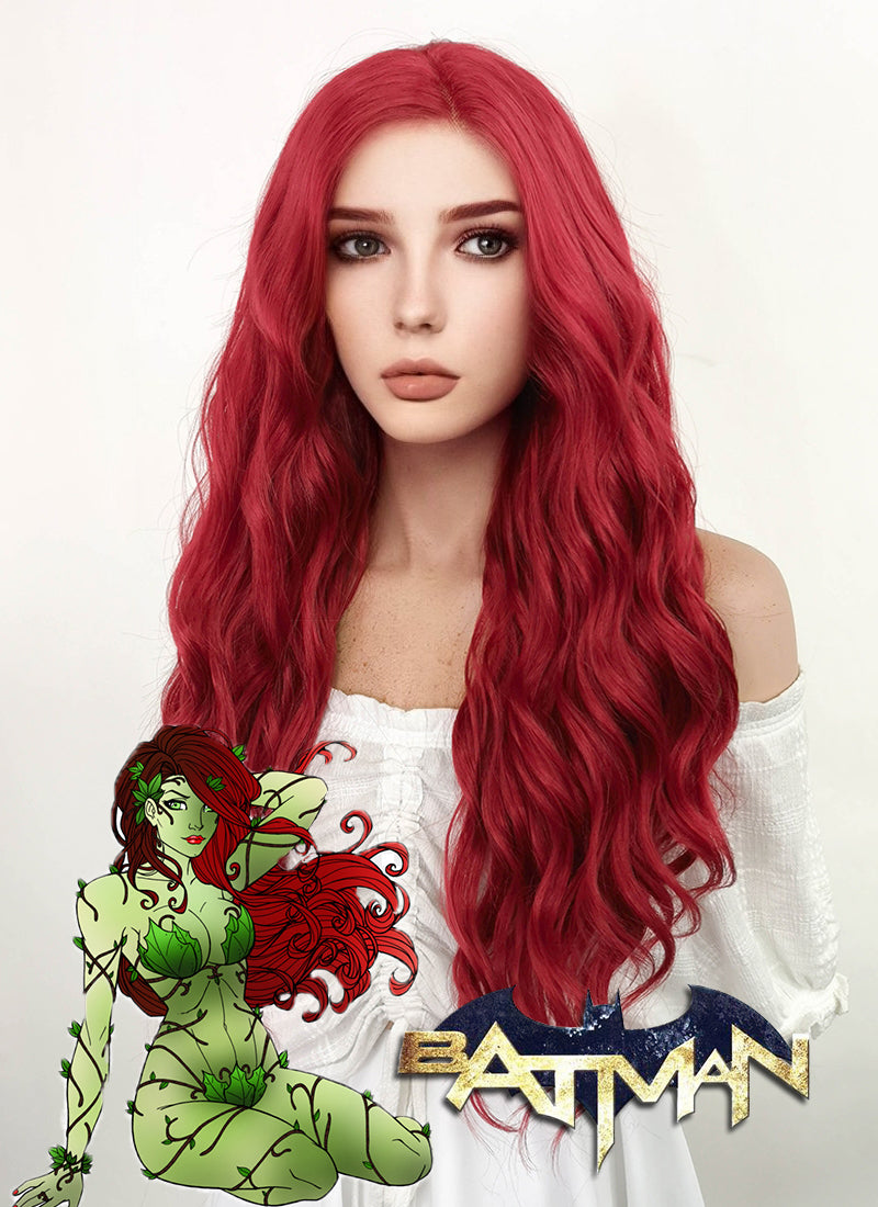 DC Batman Poison Ivy Long Curly Red Lace Front Synthetic Hair Wig LF355