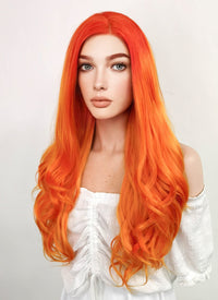 DC Starfire Long Curly Red Mixed Orange Lace Front Synthetic Hair Wig LF383