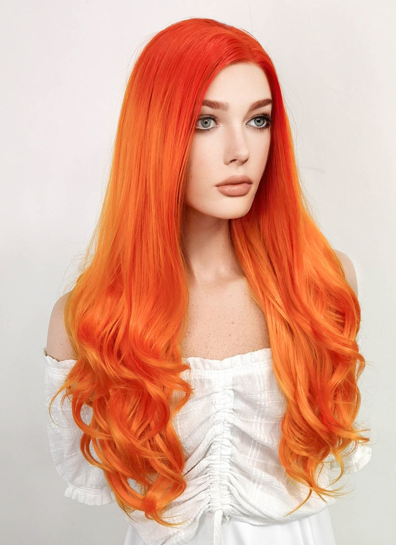 DC Starfire Long Curly Red Mixed Orange Lace Front Synthetic Hair Wig LF383