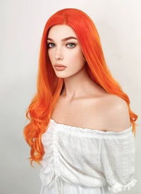 DC Starfire Long Curly Red Mixed Orange Lace Front Synthetic Hair Wig LF383