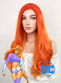 DC Starfire Long Curly Red Mixed Orange Lace Front Synthetic Hair Wig LF383