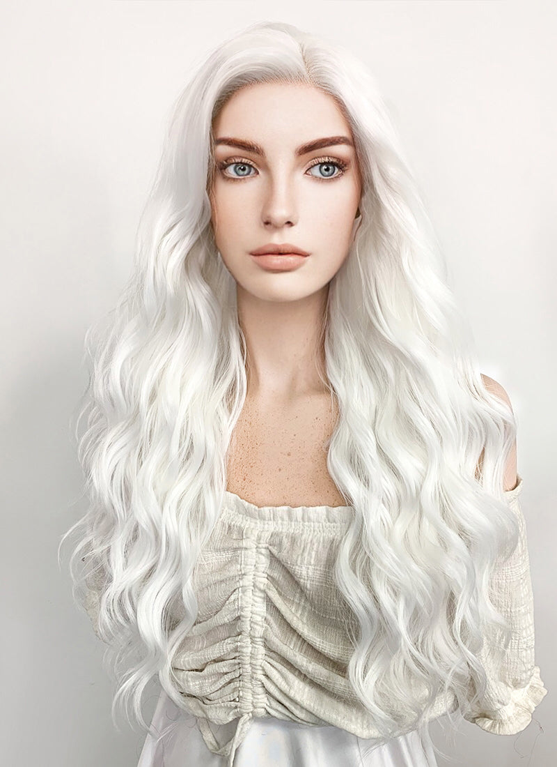 Marvel Black Cat Long Wavy White Lace Front Synthetic Hair Wig LF388