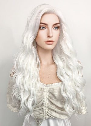 Marvel Black Cat Long Wavy White Lace Front Synthetic Hair Wig LF388