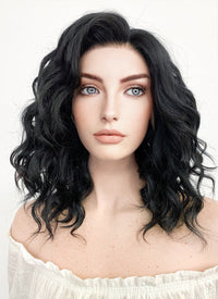 Medium Wavy Bob Black Lace Front Synthetic Hair Wig LF406