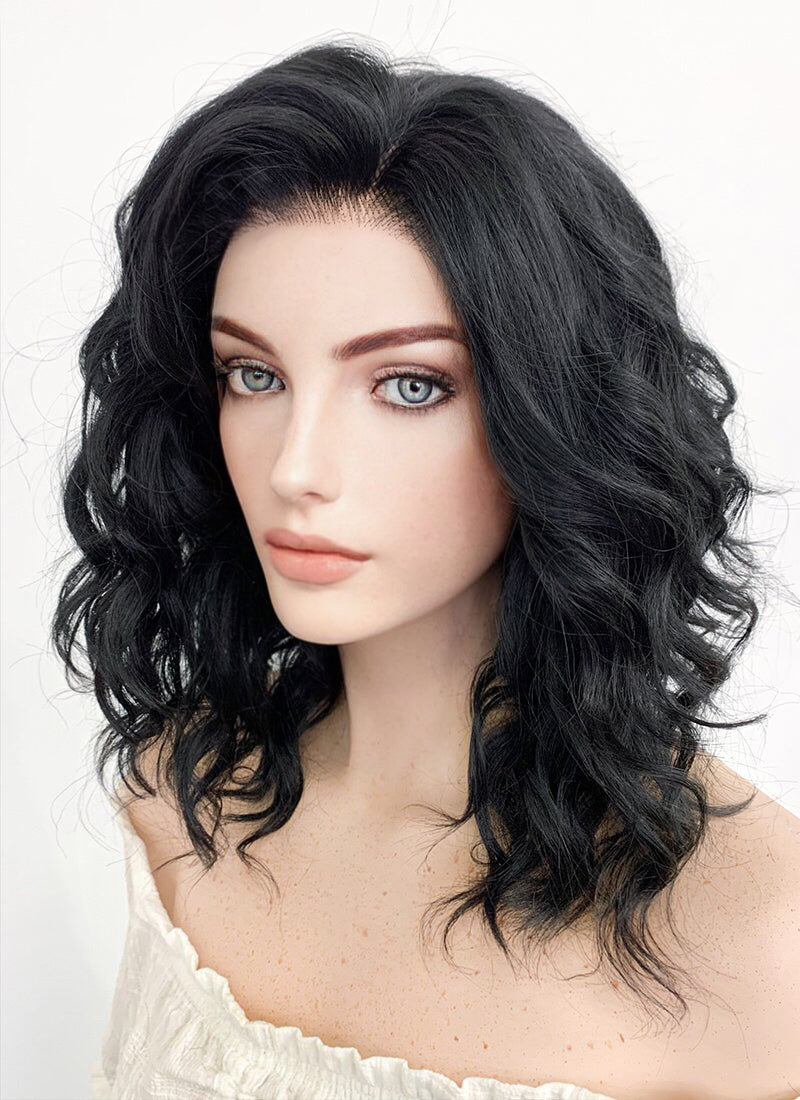 Medium Wavy Bob Black Lace Front Synthetic Hair Wig LF406