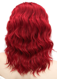 Medium Wavy Bob Red Lace Front Synthetic Hair Wig LF408 - CosplayBuzz