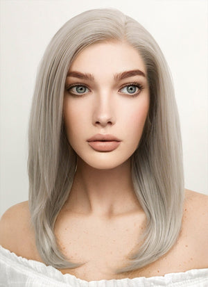 Medium Straight Bob Pastel Grey Blonde Lace Front Synthetic Hair Wig LF509