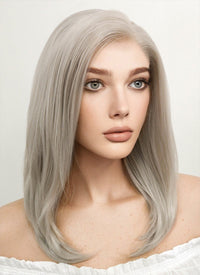 Medium Straight Bob Pastel Grey Blonde Lace Front Synthetic Hair Wig LF509