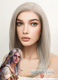 The Witcher III Ciri Medium Straight Bob Pastel Grey Blonde Lace Front Synthetic Hair Wig LF509