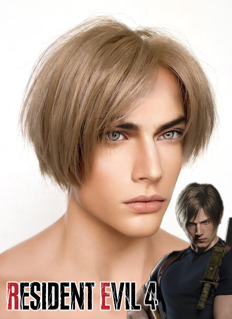 Resident Evil 4 Leon S. Kennedy Brunette Blonde Lace Front Kanekalon Synthetic Men's Wig LF6009