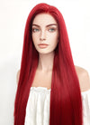 Long Straight Yaki Red Lace Front Synthetic Hair Wig LF624A