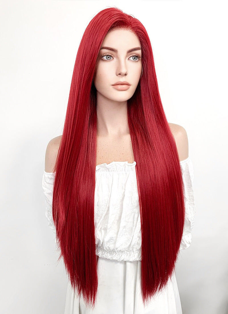 Long Straight Yaki Red Lace Front Synthetic Hair Wig LF624A