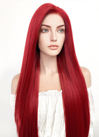 Long Straight Yaki Red Lace Front Synthetic Hair Wig LF624A