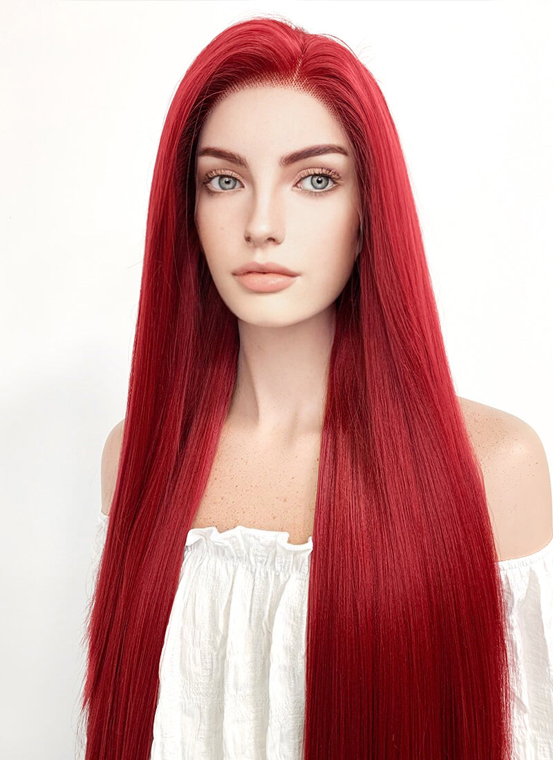 Long Straight Yaki Red Lace Front Synthetic Hair Wig LF624A