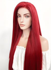 Long Straight Yaki Red Lace Front Synthetic Hair Wig LF624A