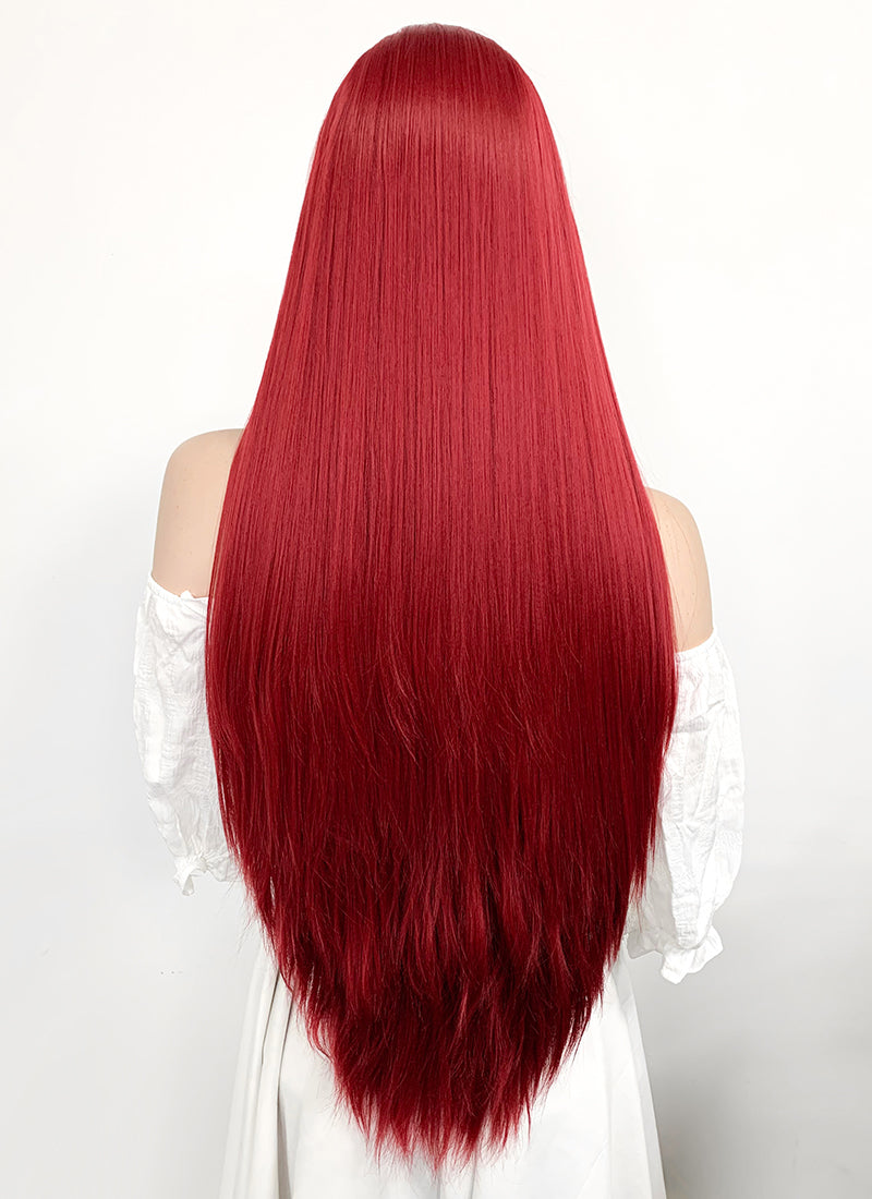 Long Straight Yaki Red Lace Front Synthetic Hair Wig LF624A