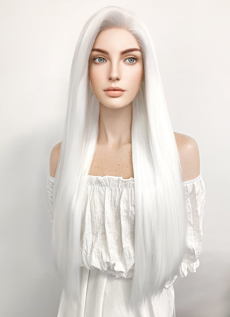 Long Straight Yaki White Lace Front Synthetic Hair Wig LF624B