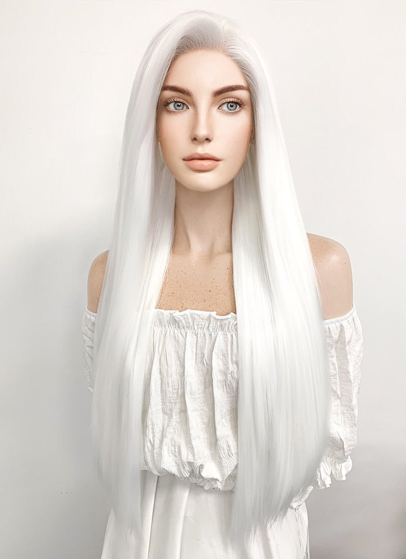 Long Straight Yaki White Lace Front Synthetic Hair Wig LF624B - CosplayBuzz