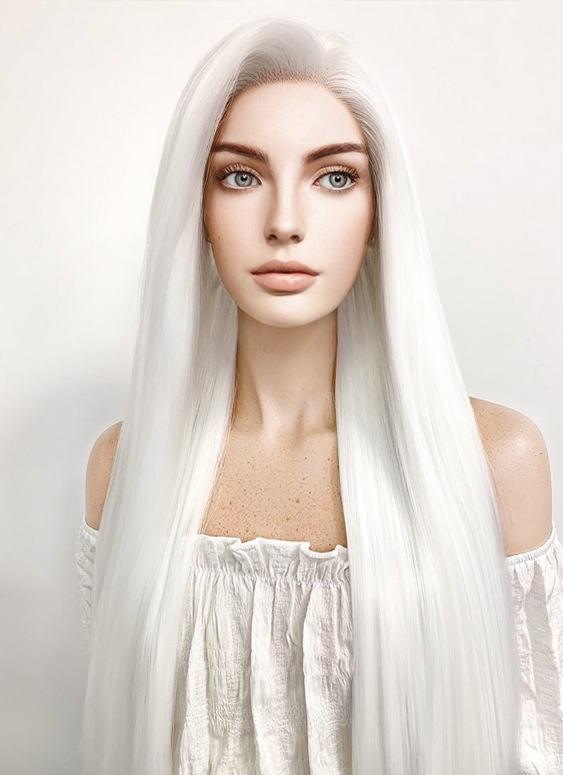 Long Straight Yaki White Lace Front Synthetic Hair Wig LF624B