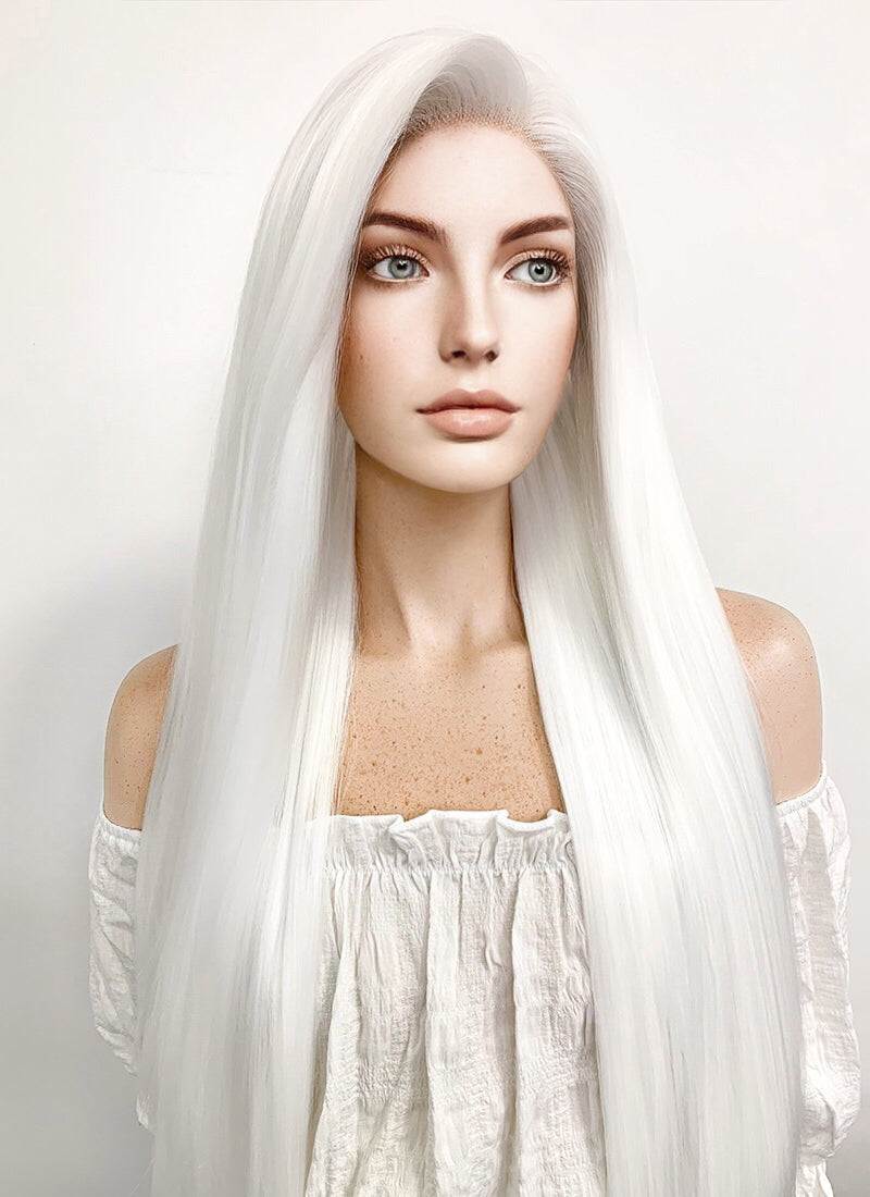 Long Straight Yaki White Lace Front Synthetic Hair Wig LF624B