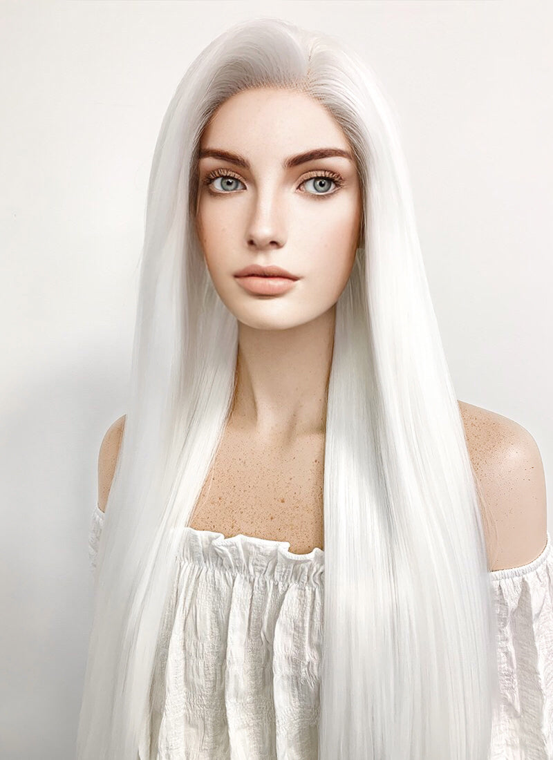 Long Straight Yaki White Lace Front Synthetic Hair Wig LF624B