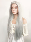 Long Straight Yaki Silver Grey Lace Front Synthetic Hair Wig LF624N