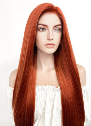 Disney Gravity Falls Wendy Long Straight Yaki Reddish Orange Lace Front Synthetic Hair Wig LF624