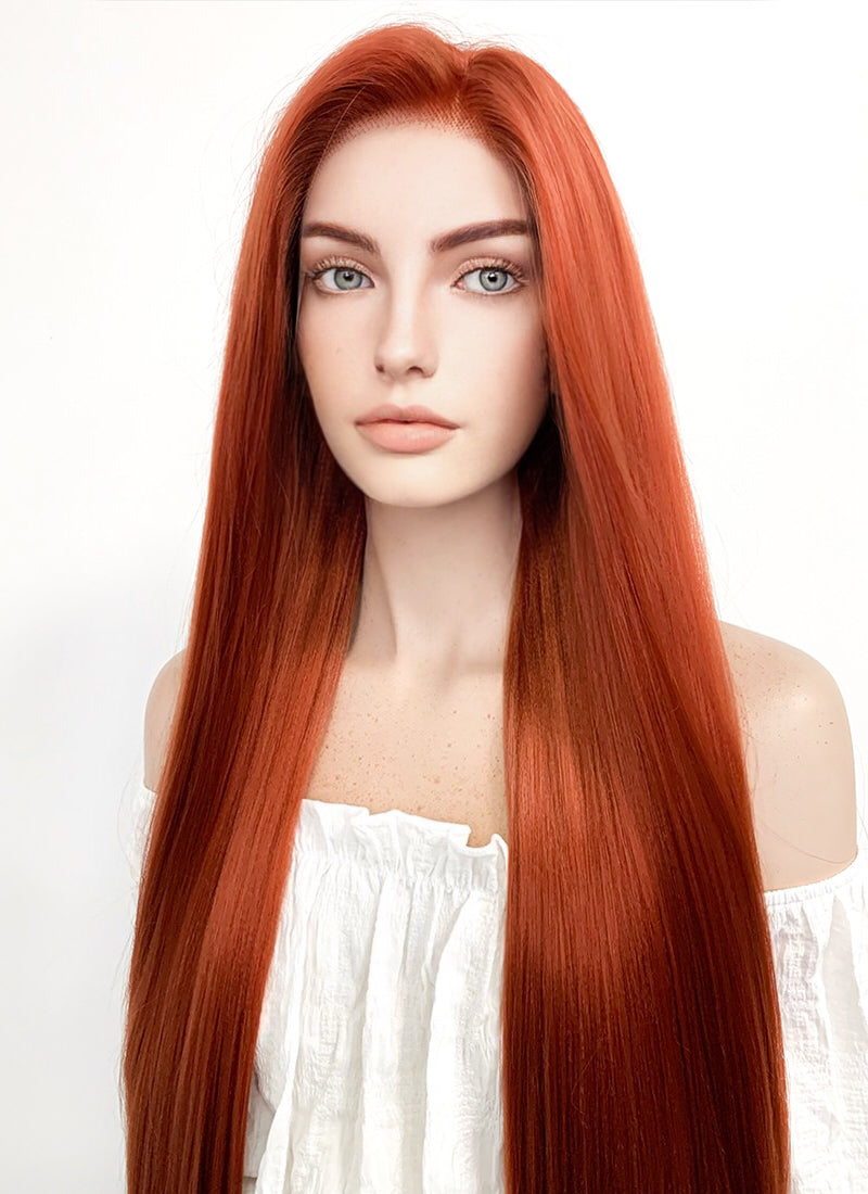 Disney Kim Possible Long Straight Yaki Reddish Orange Lace Front Synthetic Hair Wig LF624