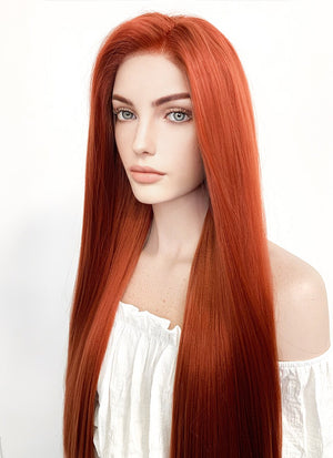 Disney Kim Possible Long Straight Yaki Reddish Orange Lace Front Synthetic Hair Wig LF624