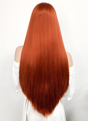 Long Straight Yaki Reddish Orange Lace Front Synthetic Hair Wig LF624