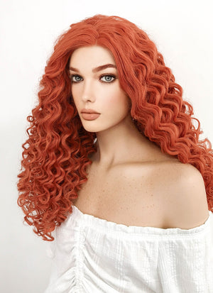 Long Spiral Curly Reddish Orange Lace Front Synthetic Hair Wig LF663J