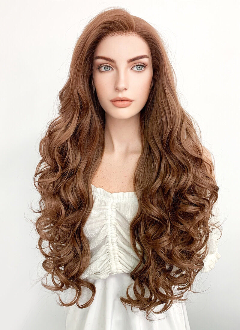 Long Curly Brown Lace Front Synthetic Hair Wig LW667J - CosplayBuzz
