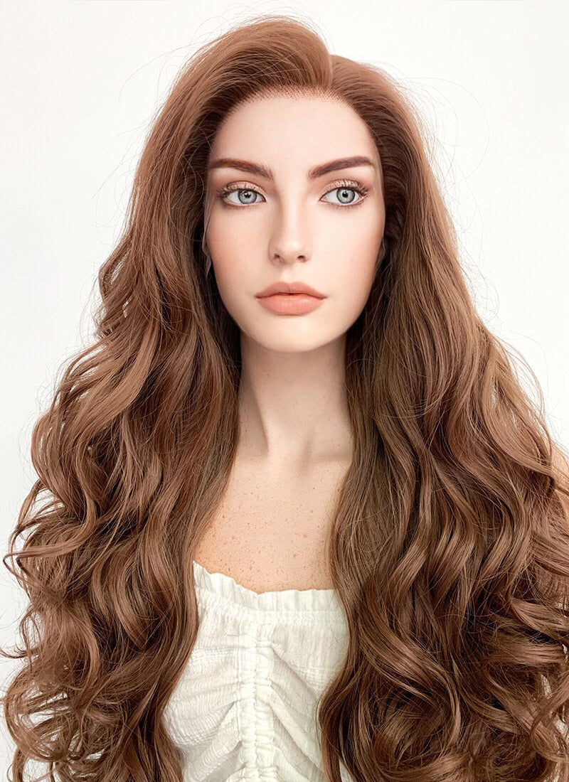 Long Curly Chestnut Brown Lace Front Synthetic Hair Wig LF667J