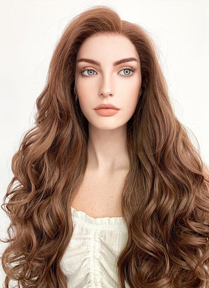 Long Curly Chestnut Brown Lace Front Synthetic Hair Wig LF667J
