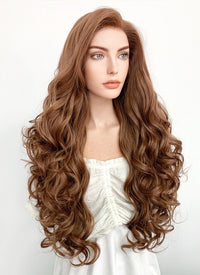 Long Curly Chestnut Brown Lace Front Synthetic Hair Wig LF667J