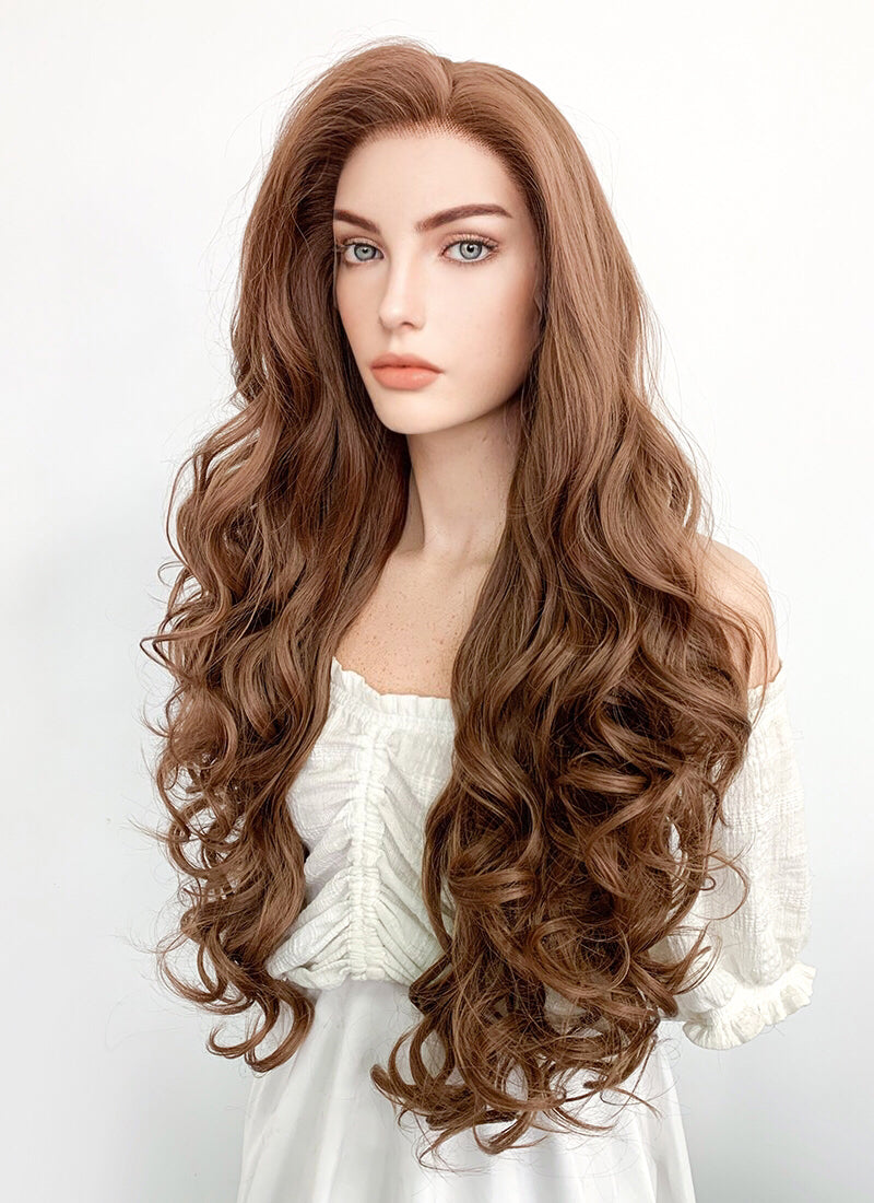 Long Curly Chestnut Brown Lace Front Synthetic Hair Wig LF667J