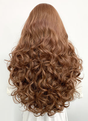 Long Curly Chestnut Brown Lace Front Synthetic Hair Wig LF667J