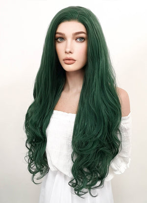 Long Wavy Dark Green Lace Front Synthetic Hair Wig LF667V