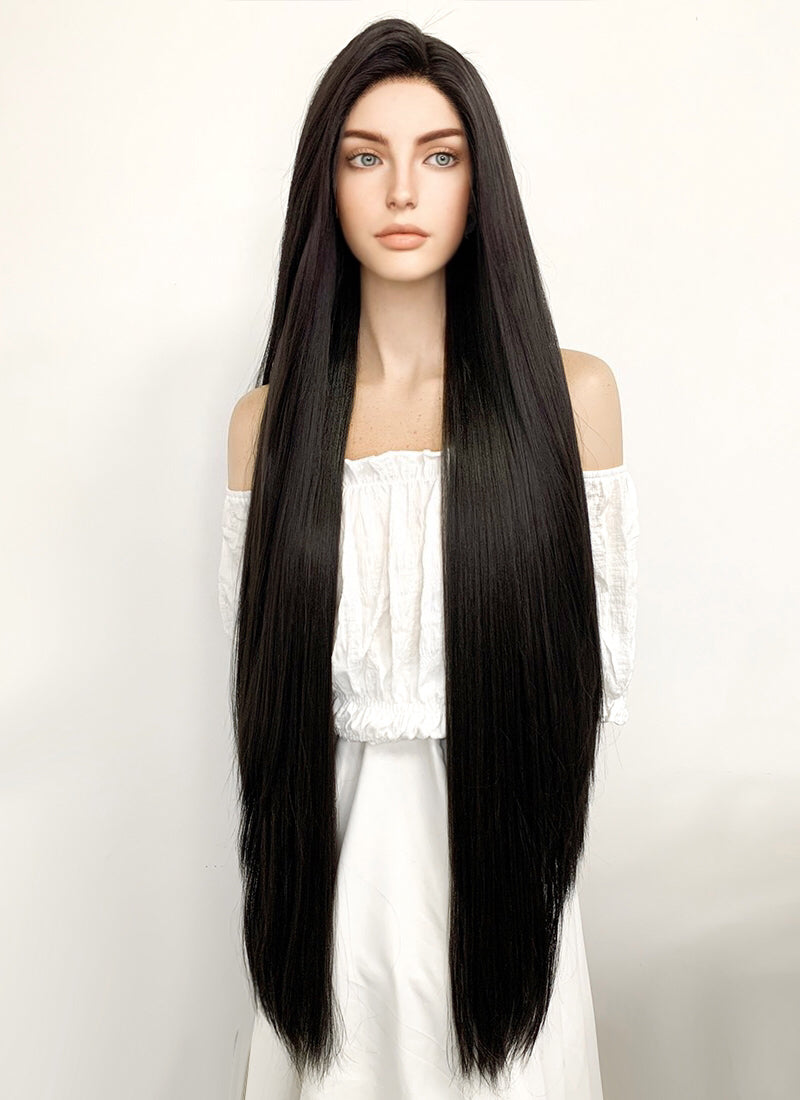 Long Straight Yaki Natural Black Lace Front Synthetic Hair Wig LF701A