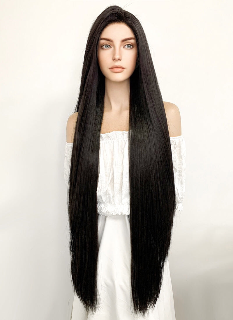 Long Straight Yaki Natural Black Lace Front Synthetic Hair Wig LF701A - CosplayBuzz