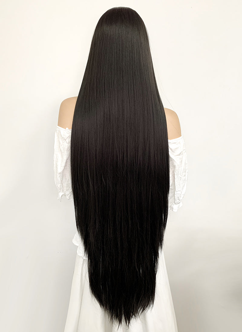 Long Straight Yaki Natural Black Lace Front Synthetic Hair Wig LF701A
