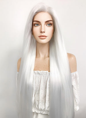 Long Straight Yaki White Lace Front Synthetic Hair Wig LF701B