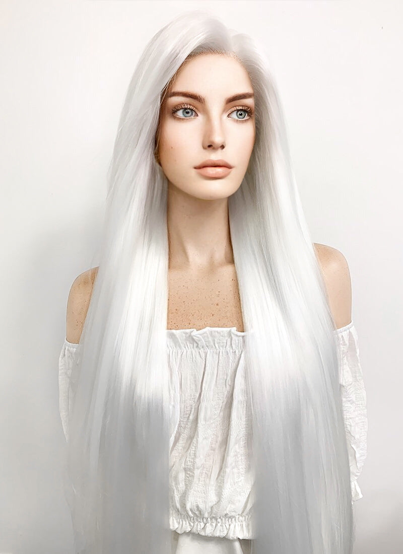 Long Straight Yaki White Lace Front Synthetic Hair Wig LF701B